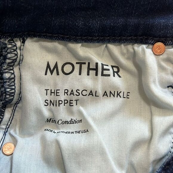 MOTHER The Rascal Ankle Snippet Straight Leg Raw Hem Mid Rise Dark Wash Size 26 - Picture 7 of 13